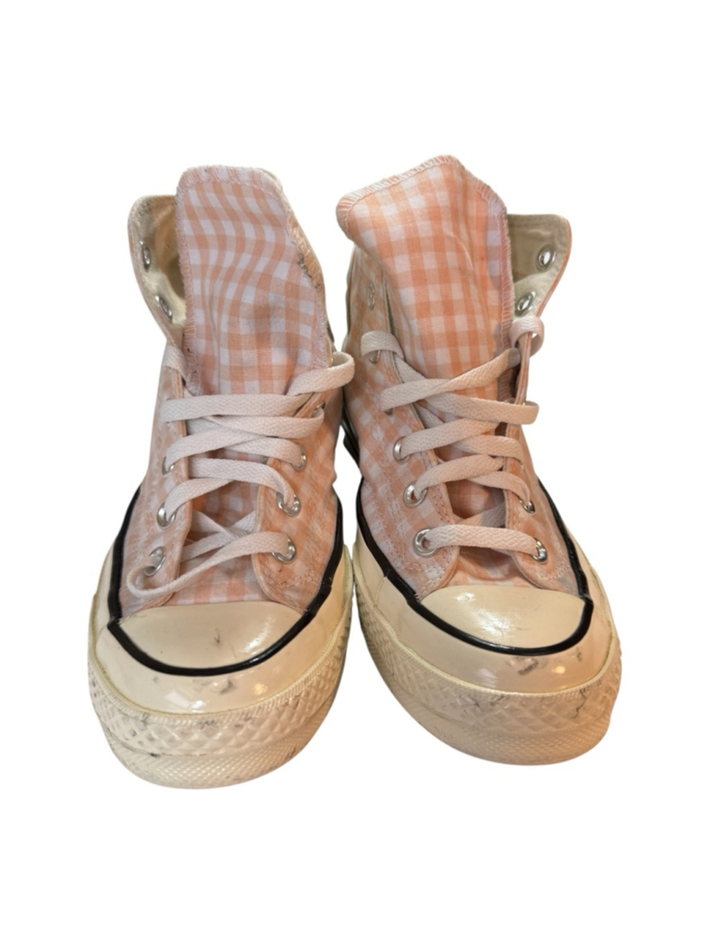 Converse Chuck Taylor All Star High Top Peach Gingham Plaid Women’s Size 7.5 - Picture 2 of 7